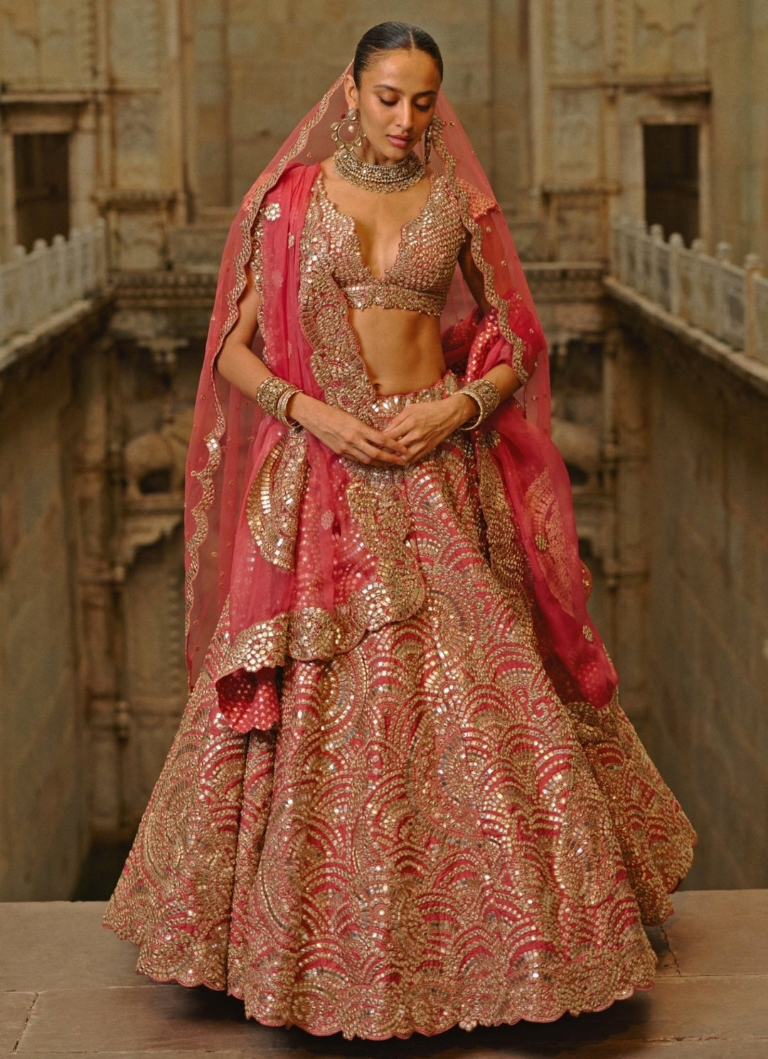 Rust Red Taffeta Mirror Lehenga Set Nitika Gujral - Fabilicious Fashion