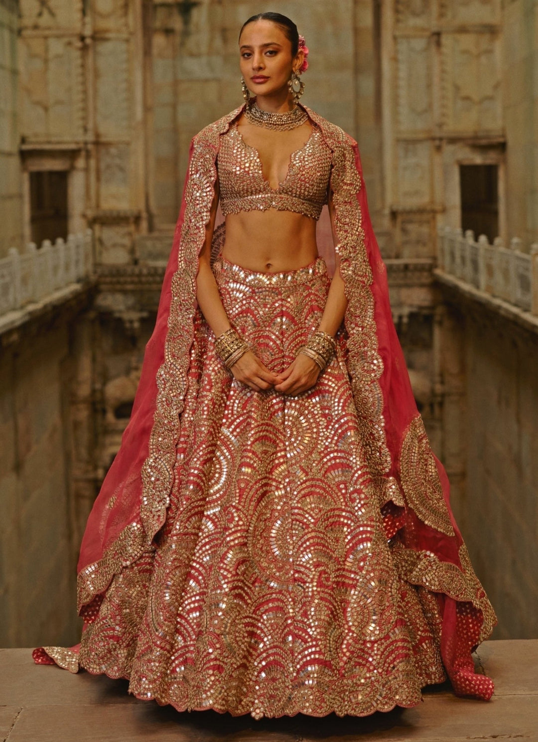 Rust Red Taffeta Mirror Lehenga Set Nitika Gujral - Fabilicious Fashion