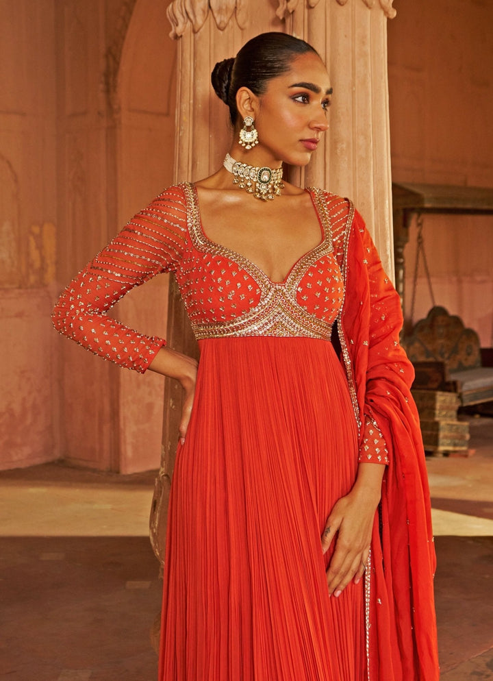 Rust Sequin Embroidered Anarkali Nidhika Shekhar - Fabilicious Fashion