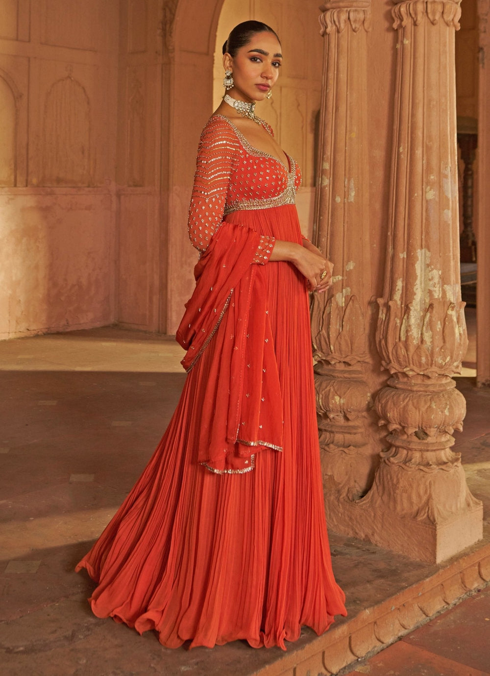 Rust Sequin Embroidered Anarkali Nidhika Shekhar - Fabilicious Fashion