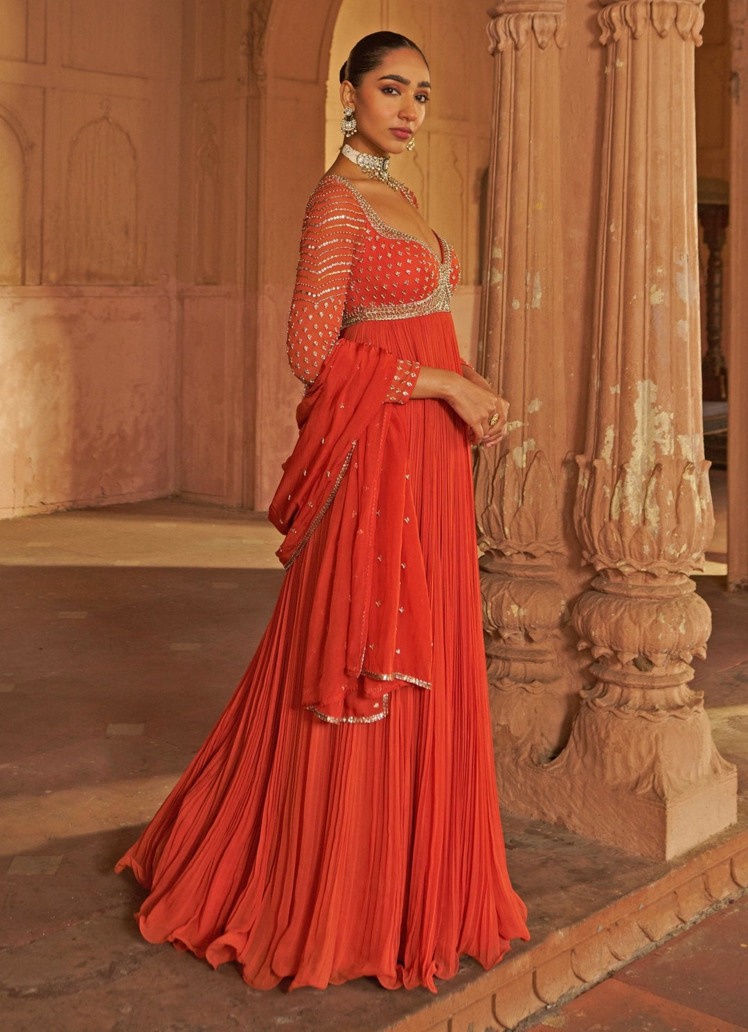 Rust Sequin Embroidered Anarkali Nidhika Shekhar - Fabilicious Fashion