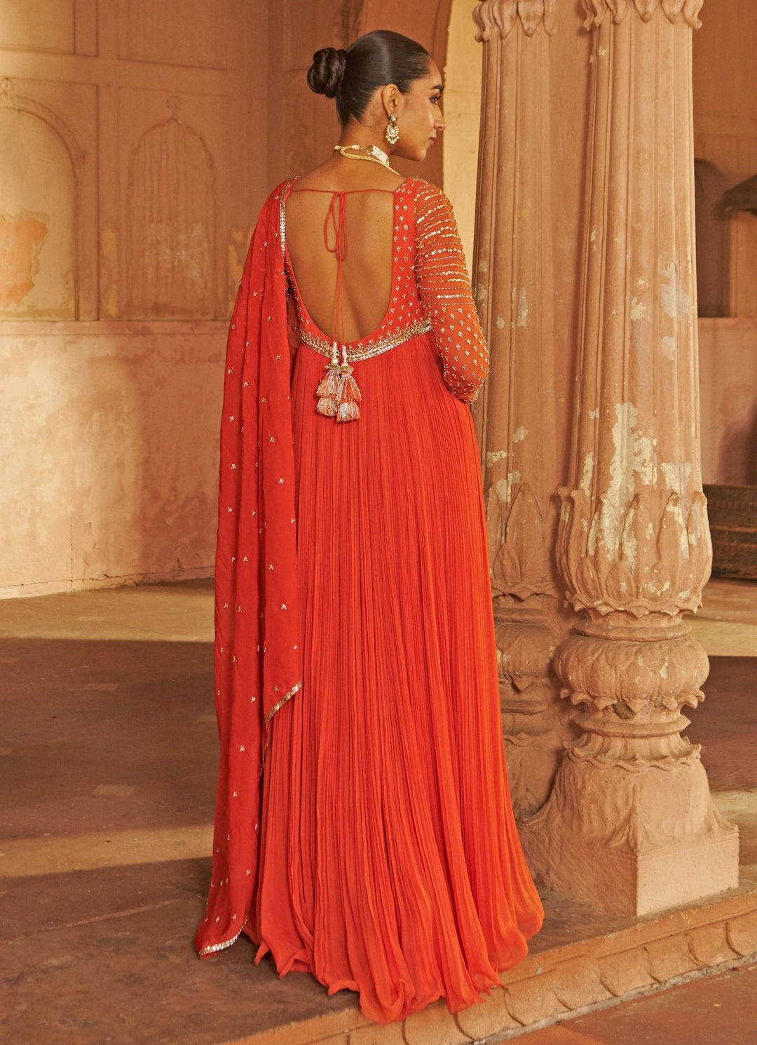 Rust Sequin Embroidered Anarkali Nidhika Shekhar - Fabilicious Fashion