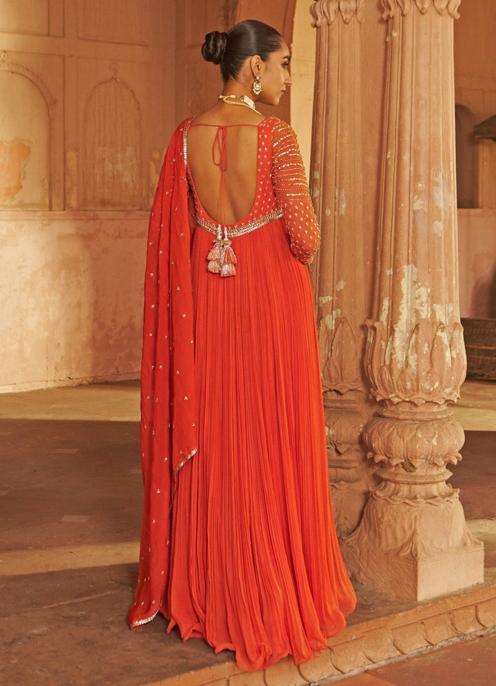Rust Sequin Embroidered Anarkali Nidhika Shekhar - Fabilicious Fashion