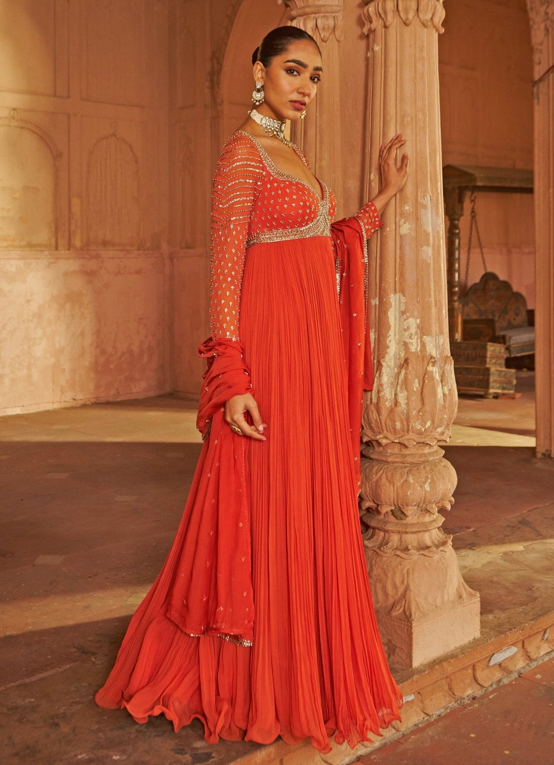 Rust Sequin Embroidered Anarkali Nidhika Shekhar - Fabilicious Fashion
