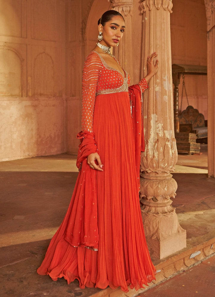 Rust Sequin Embroidered Anarkali Nidhika Shekhar - Fabilicious Fashion