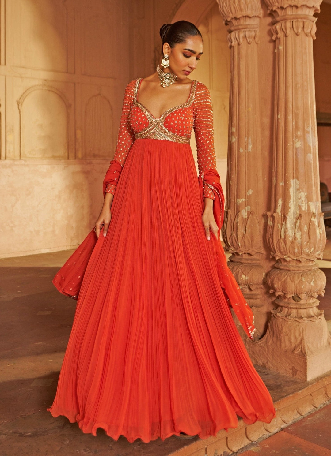 Rust Sequin Embroidered Anarkali Nidhika Shekhar - Fabilicious Fashion