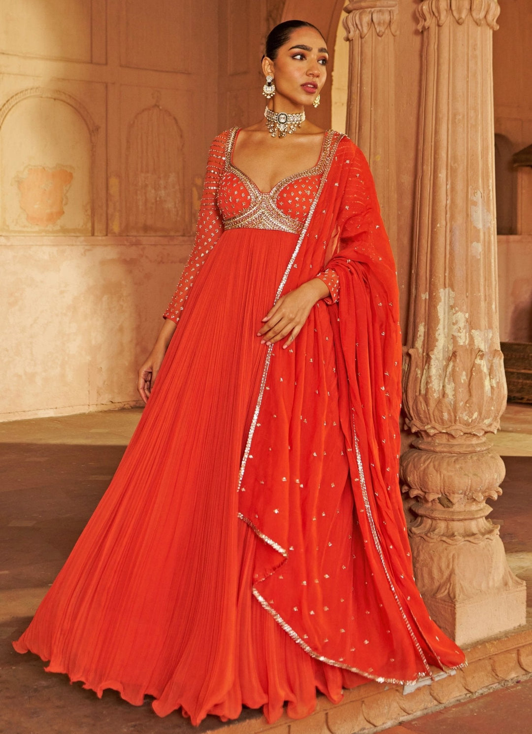 Rust Sequin Embroidered Anarkali Nidhika Shekhar - Fabilicious Fashion
