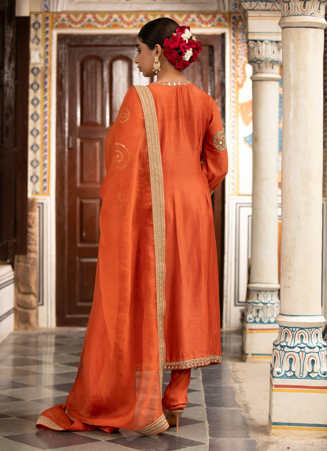 Rust Silk Chanderi Kurta Churidar Set Neha Khullar - Fabilicious Fashion