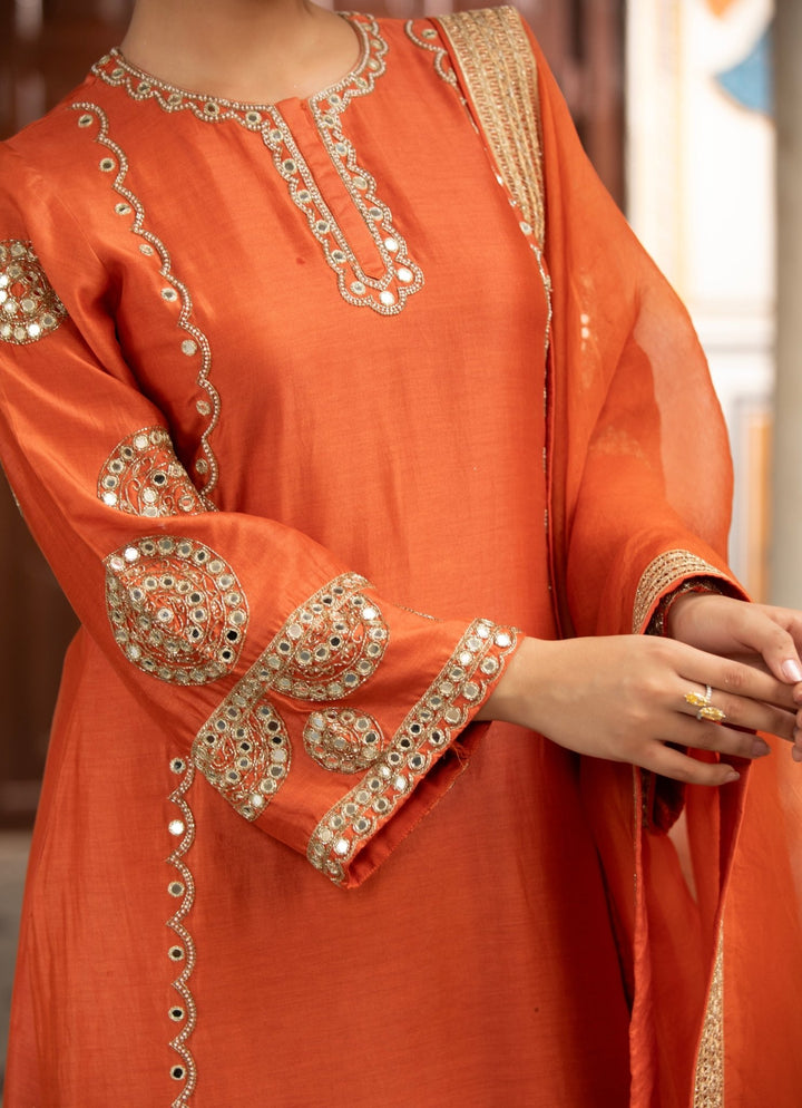 Rust Silk Chanderi Kurta Churidar Set Neha Khullar - Fabilicious Fashion