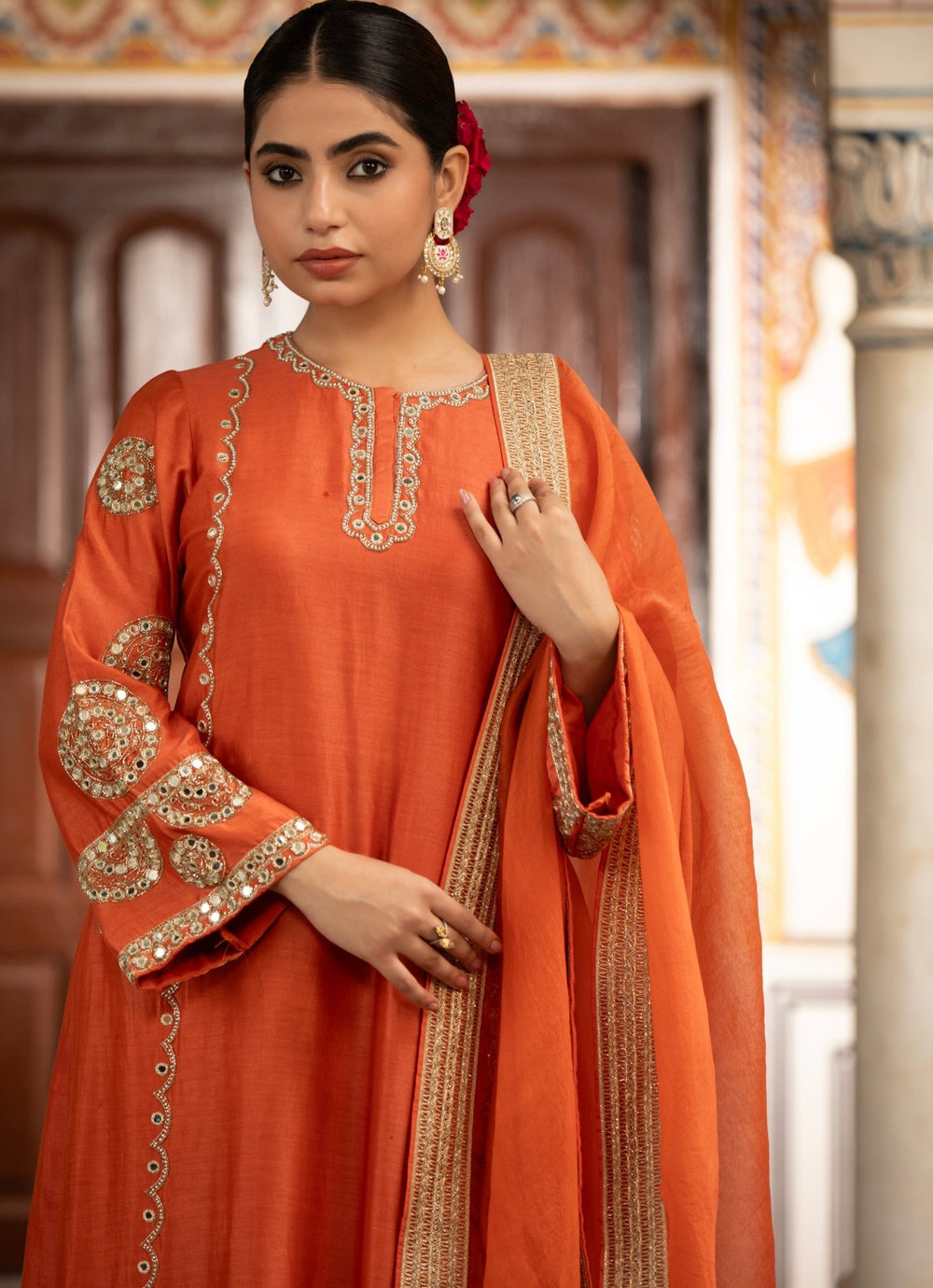 Rust Silk Chanderi Kurta Churidar Set Neha Khullar - Fabilicious Fashion