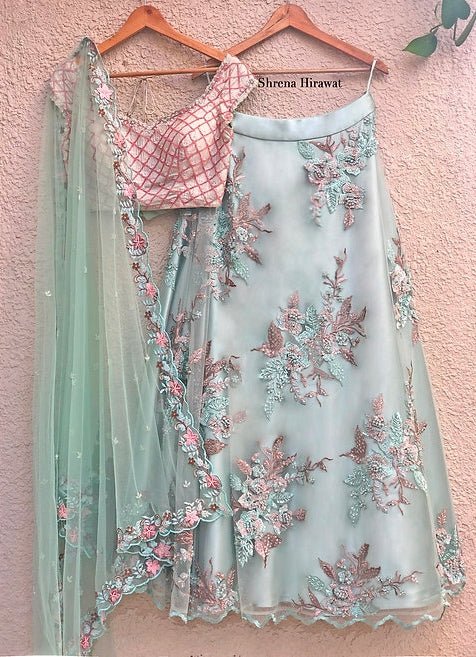 Shrena Hirawat Sage Blue Green Threadwork LehengaFabilicious Fashion