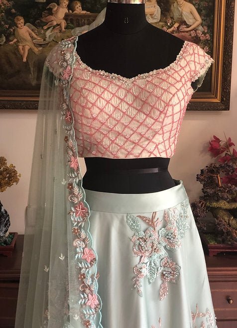 Shrena Hirawat Sage Blue Green Threadwork LehengaFabilicious Fashion