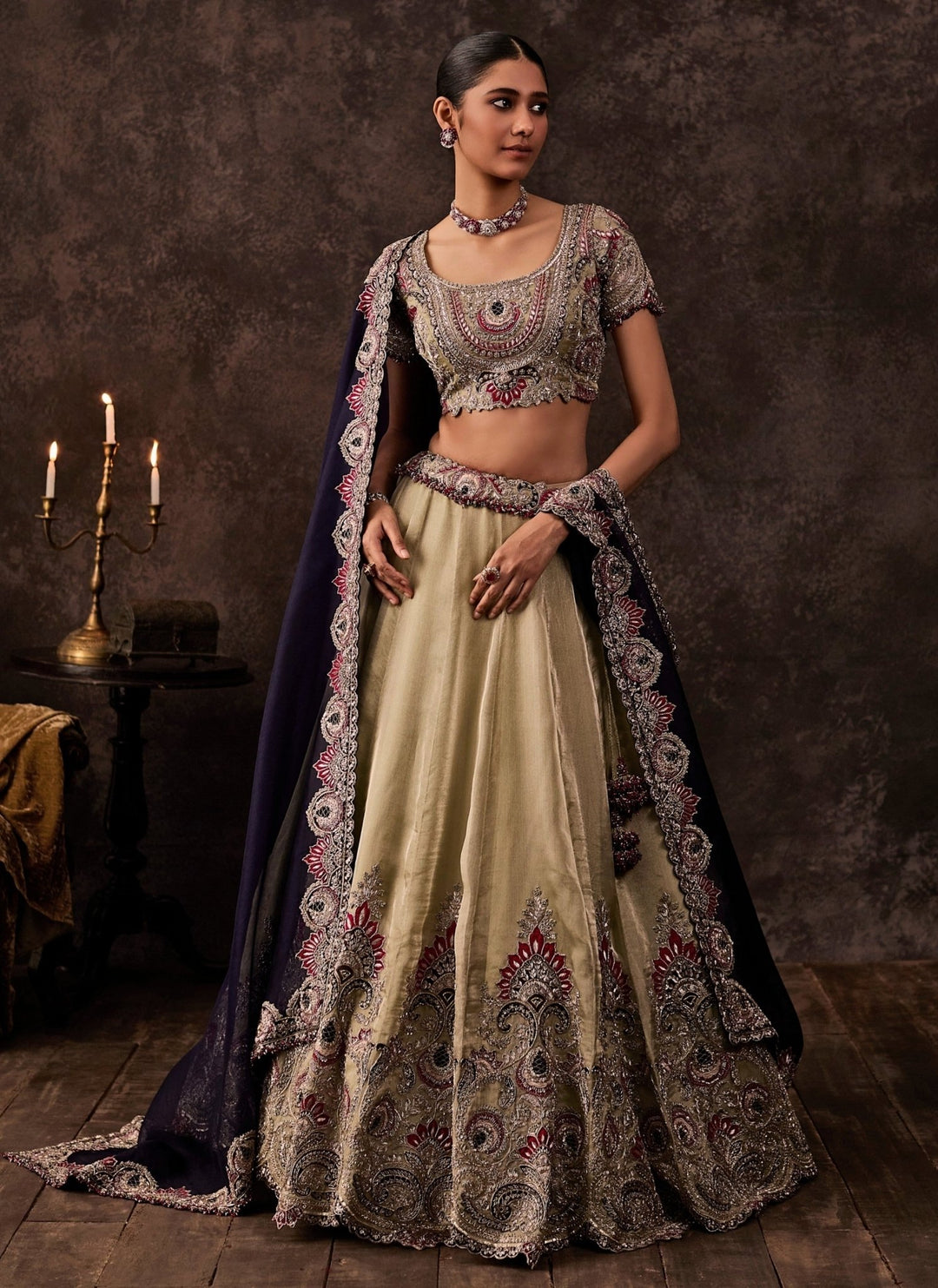 Prisho Sage Green And Blue Tissue Lehenga SetFabilicious Fashion
