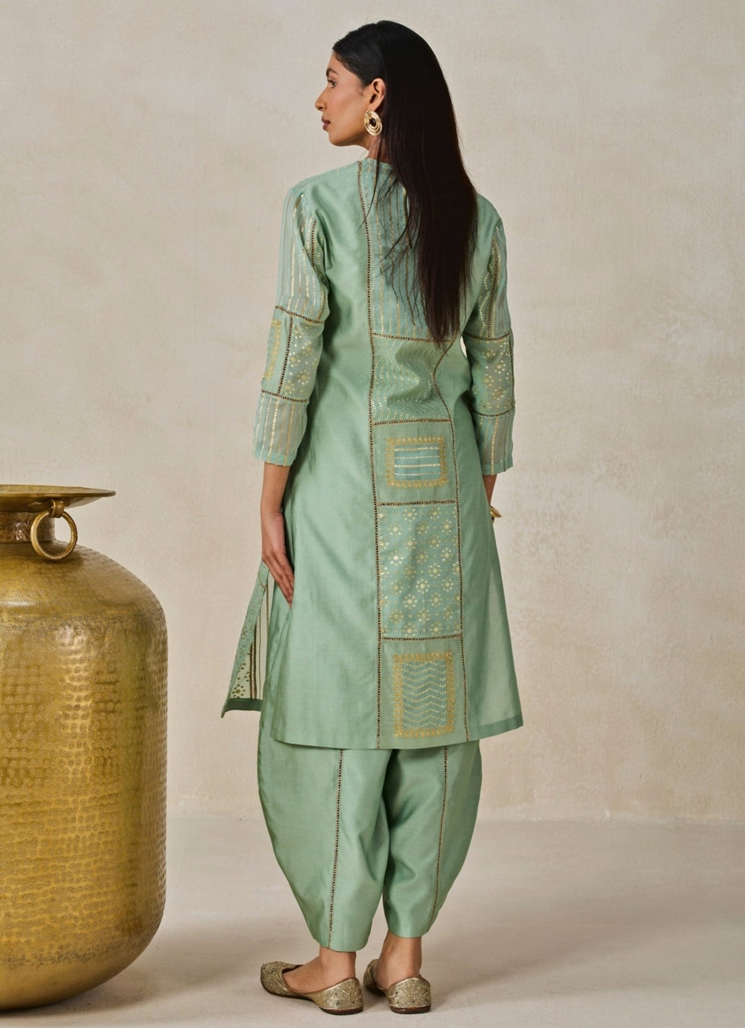 Sage Green And Gold Chanderi Kurta Salwar Set Nitika Gujral - Fabilicious Fashion