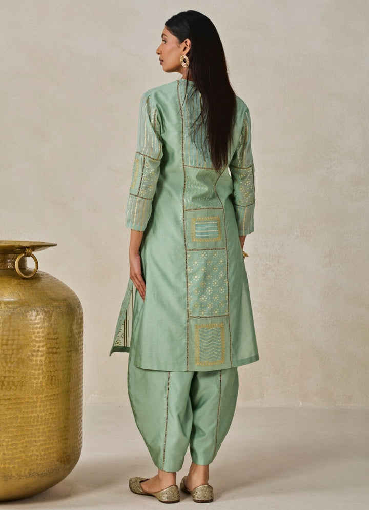 Sage Green And Gold Chanderi Kurta Salwar Set Nitika Gujral - Fabilicious Fashion