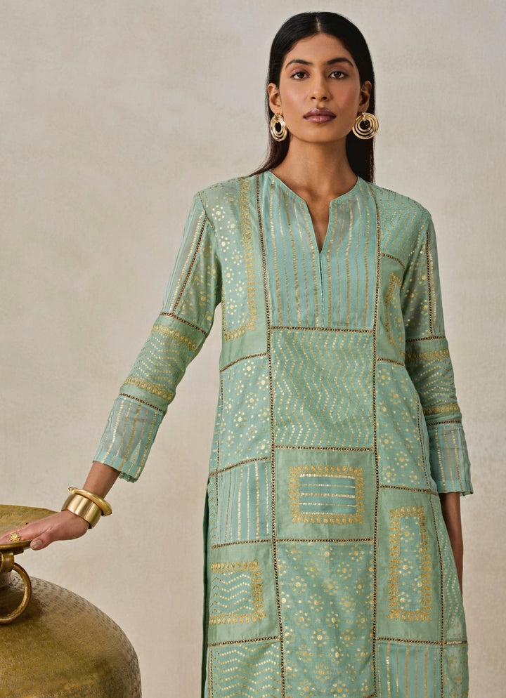 Sage Green And Gold Chanderi Kurta Salwar Set Nitika Gujral - Fabilicious Fashion