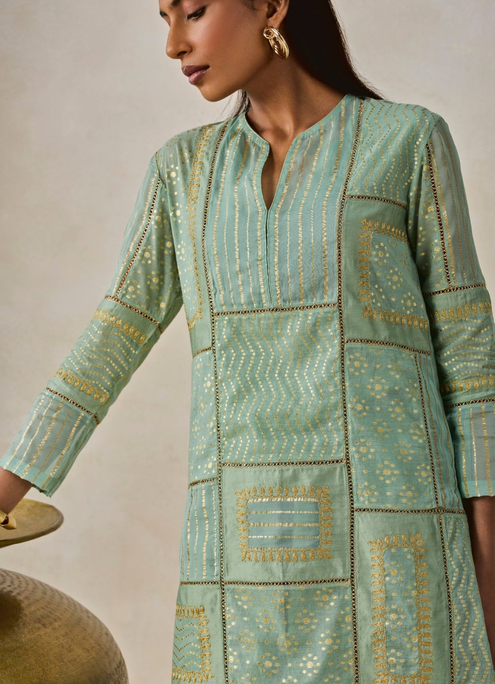 Sage Green And Gold Chanderi Kurta Salwar Set Nitika Gujral - Fabilicious Fashion