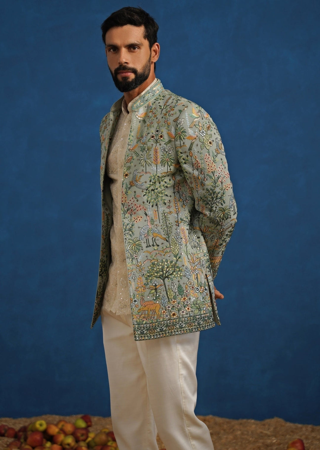 Sage Green and Ivory Georgette Jodhpuri Set Kalpraag - Fabilicious Fashion