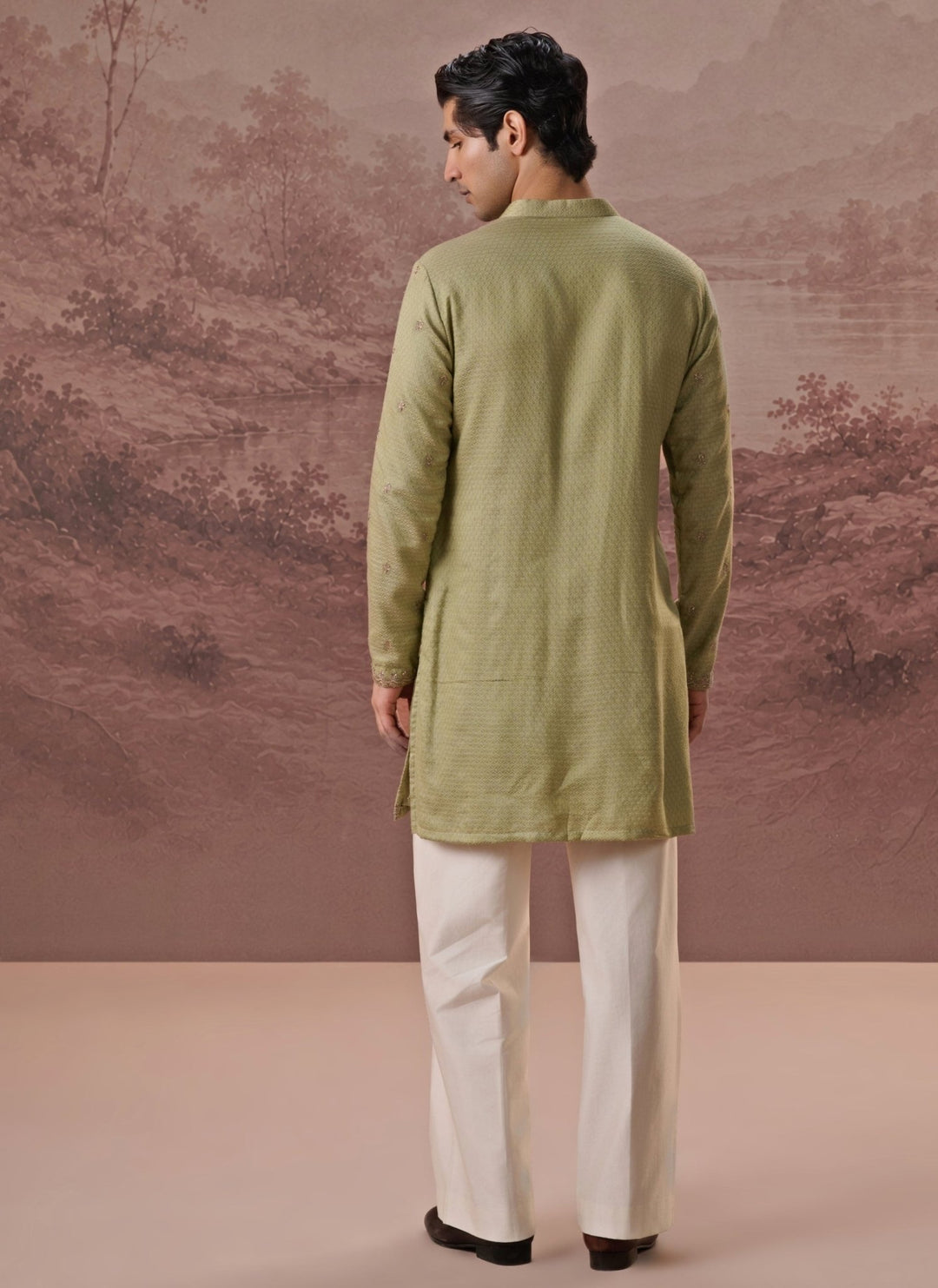 Contrast by Parth Sage Green Bagalpuri Silk Kurta SetFabilicious Fashion