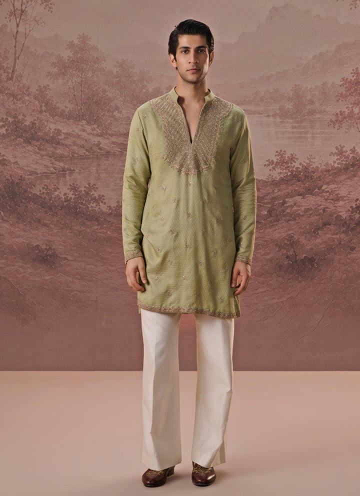 Contrast by Parth Sage Green Bagalpuri Silk Kurta SetFabilicious Fashion