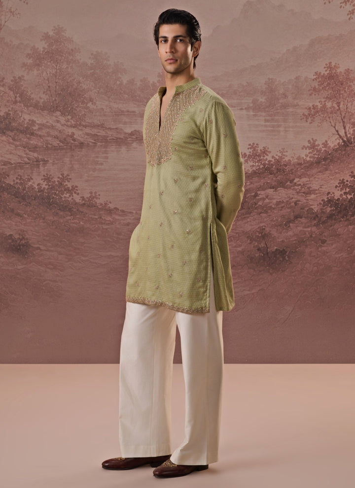 Contrast by Parth Sage Green Bagalpuri Silk Kurta SetFabilicious Fashion