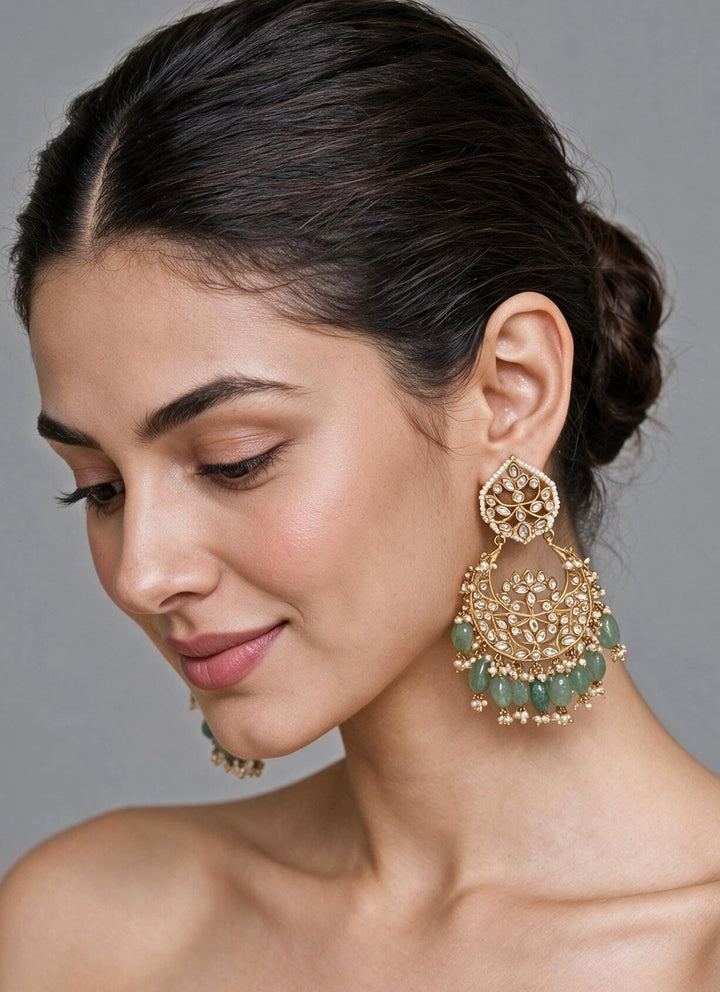 Vivinia By Vidhi Mehra Sage Green Beaded ChandbaliFabilicious Fashion