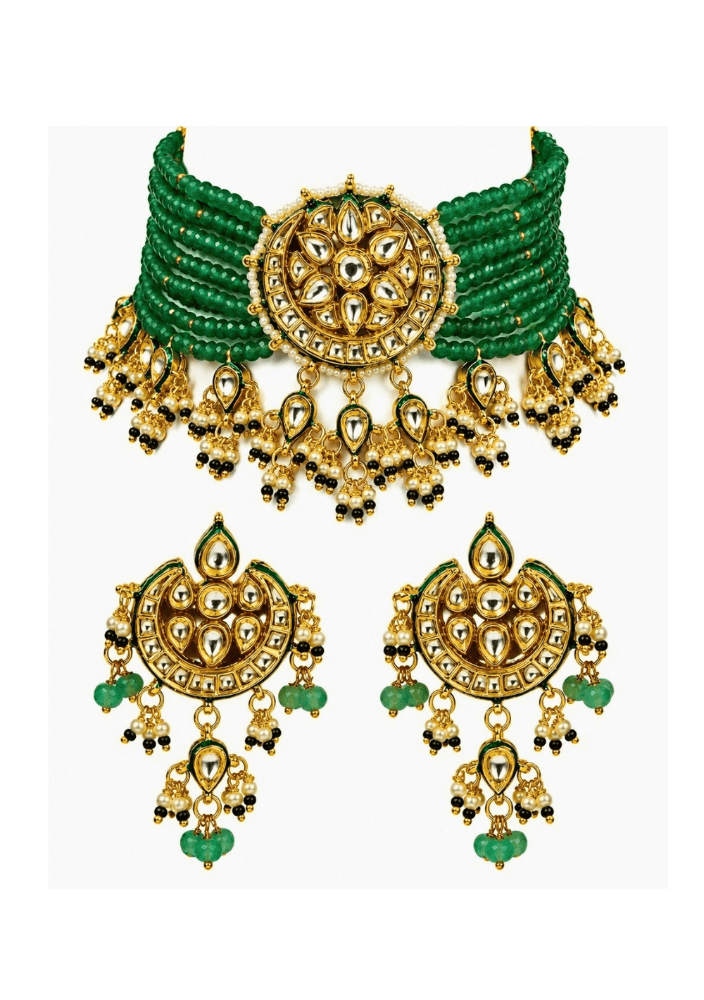 Vivinia By Vidhi Mehra Sage Green Beaded Gold Kundan Choker SetFabilicious Fashion