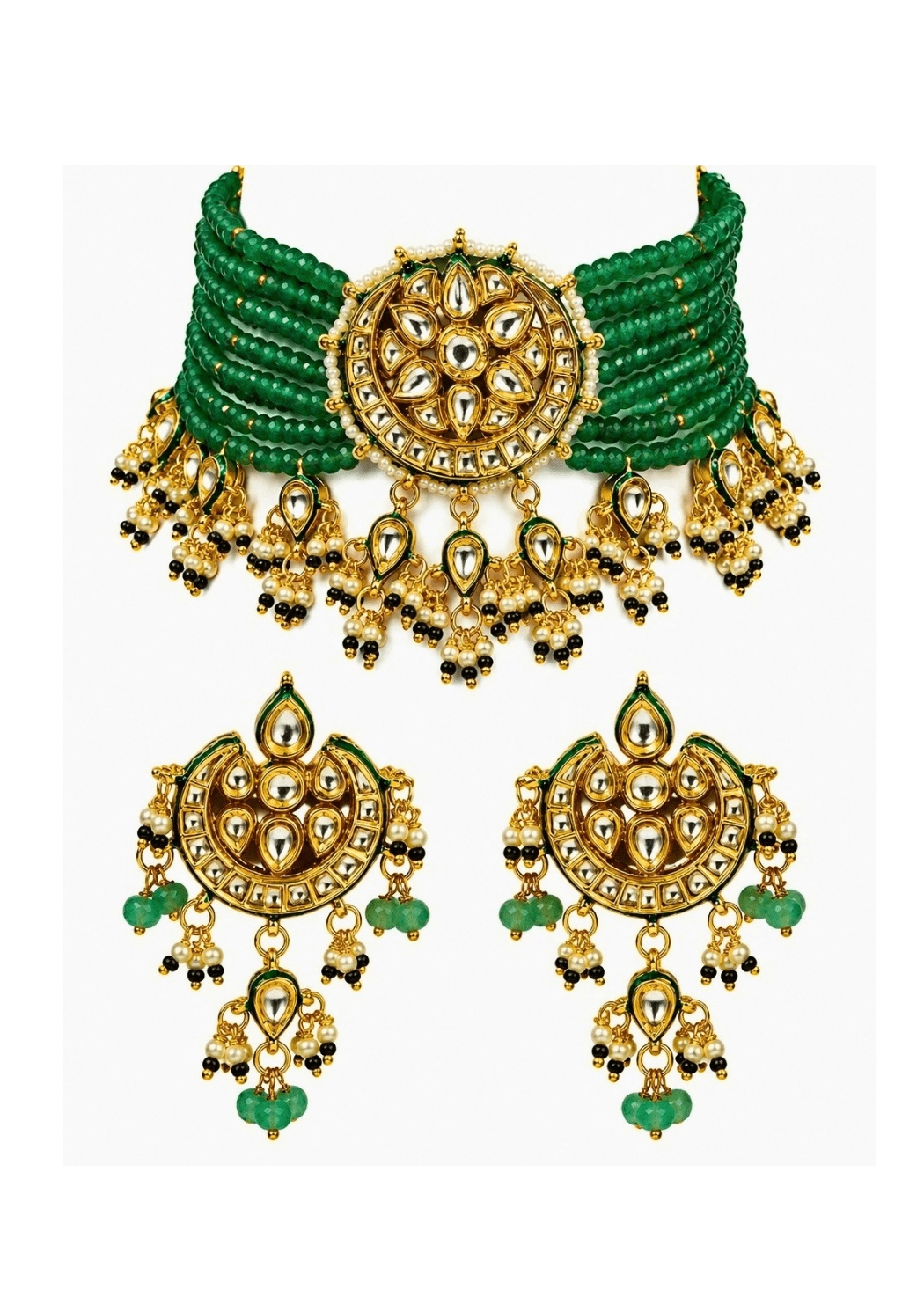 Vivinia By Vidhi Mehra Sage Green Beaded Gold Kundan Choker SetFabilicious Fashion