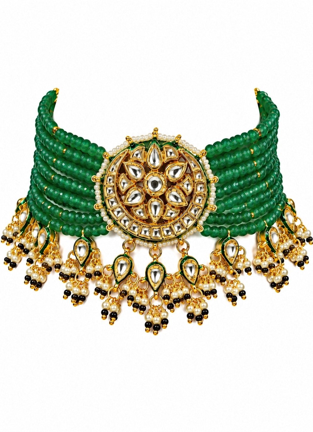 Vivinia By Vidhi Mehra Sage Green Beaded Gold Kundan Choker SetFabilicious Fashion