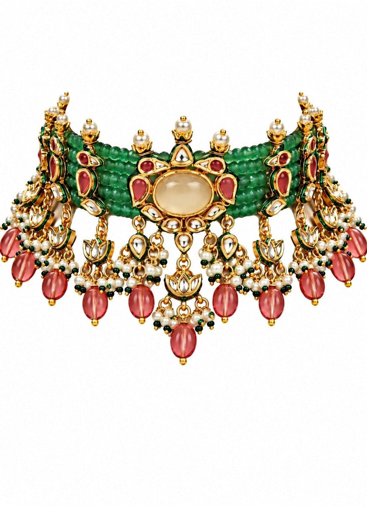 Vivinia By Vidhi Mehra Sage Green Beaded Kundan Choker SetFabilicious Fashion