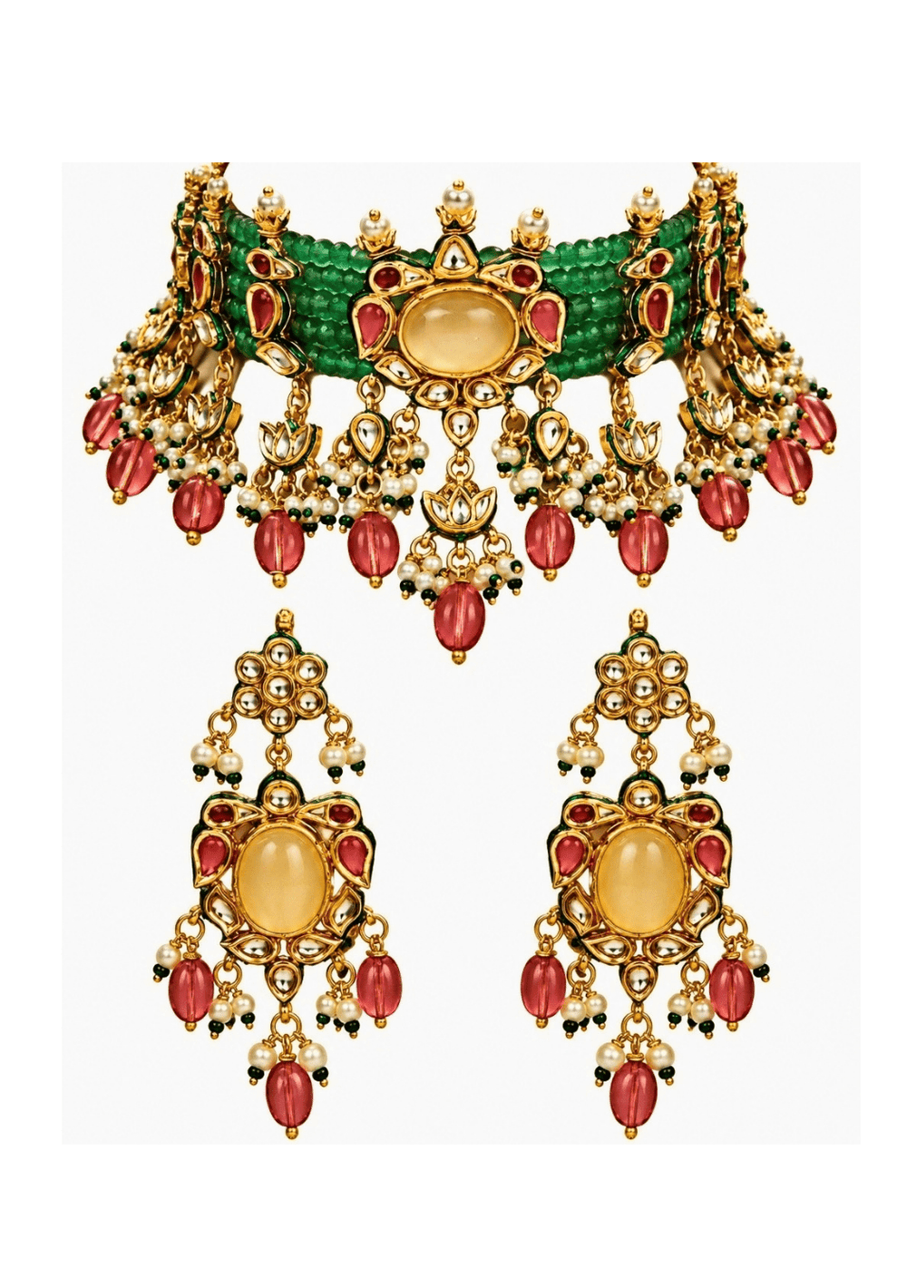 Vivinia By Vidhi Mehra Sage Green Beaded Kundan Choker SetFabilicious Fashion