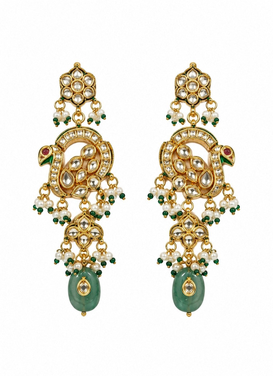 Vivinia By Vidhi Mehra Sage Green Beaded Kundan Long Necklace SetFabilicious Fashion