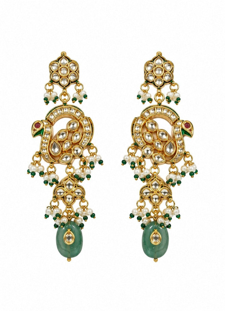 Vivinia By Vidhi Mehra Sage Green Beaded Kundan Long Necklace SetFabilicious Fashion
