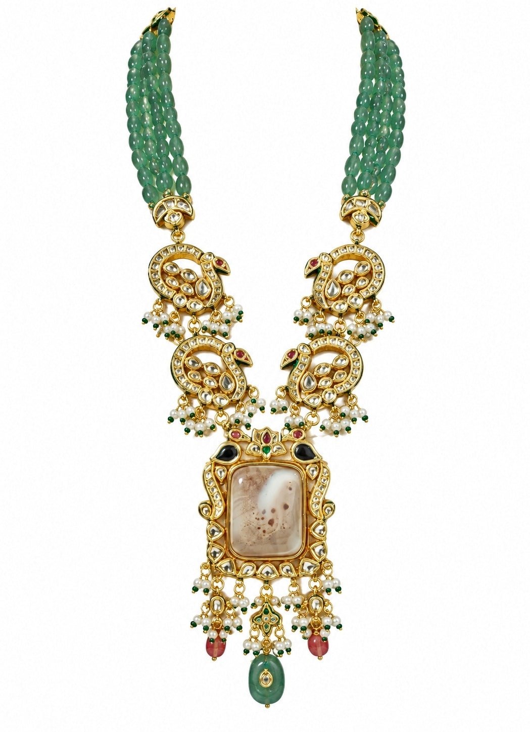 Vivinia By Vidhi Mehra Sage Green Beaded Kundan Long Necklace SetFabilicious Fashion