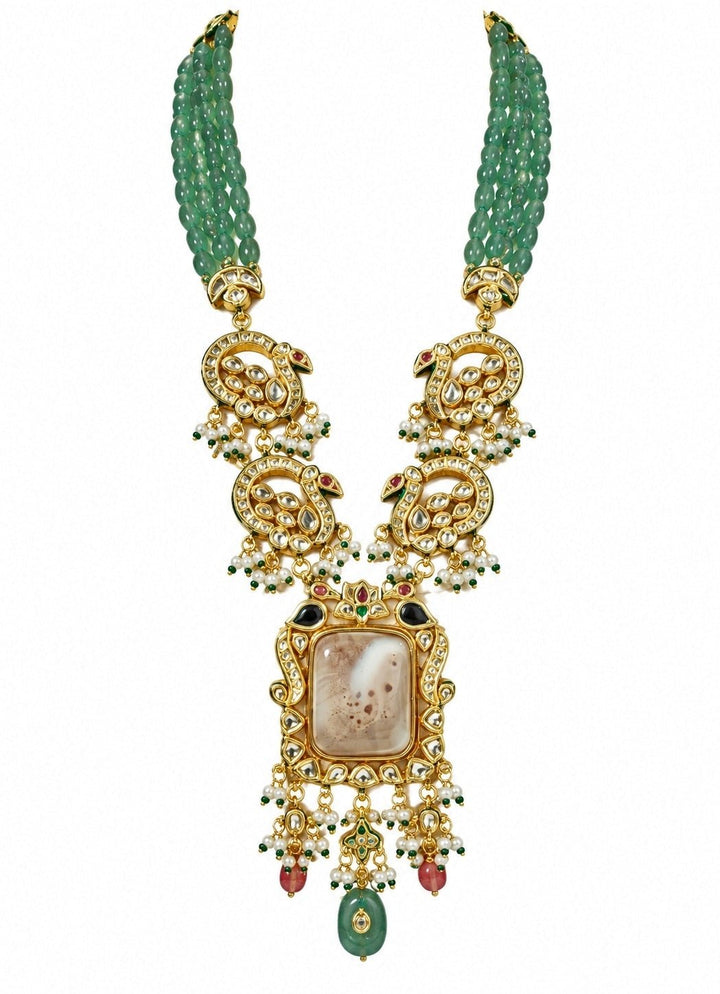 Vivinia By Vidhi Mehra Sage Green Beaded Kundan Long Necklace SetFabilicious Fashion