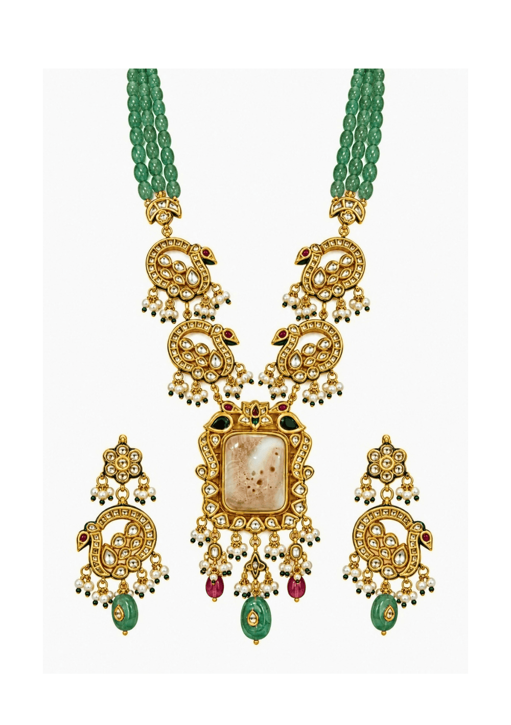 Vivinia By Vidhi Mehra Sage Green Beaded Kundan Long Necklace SetFabilicious Fashion