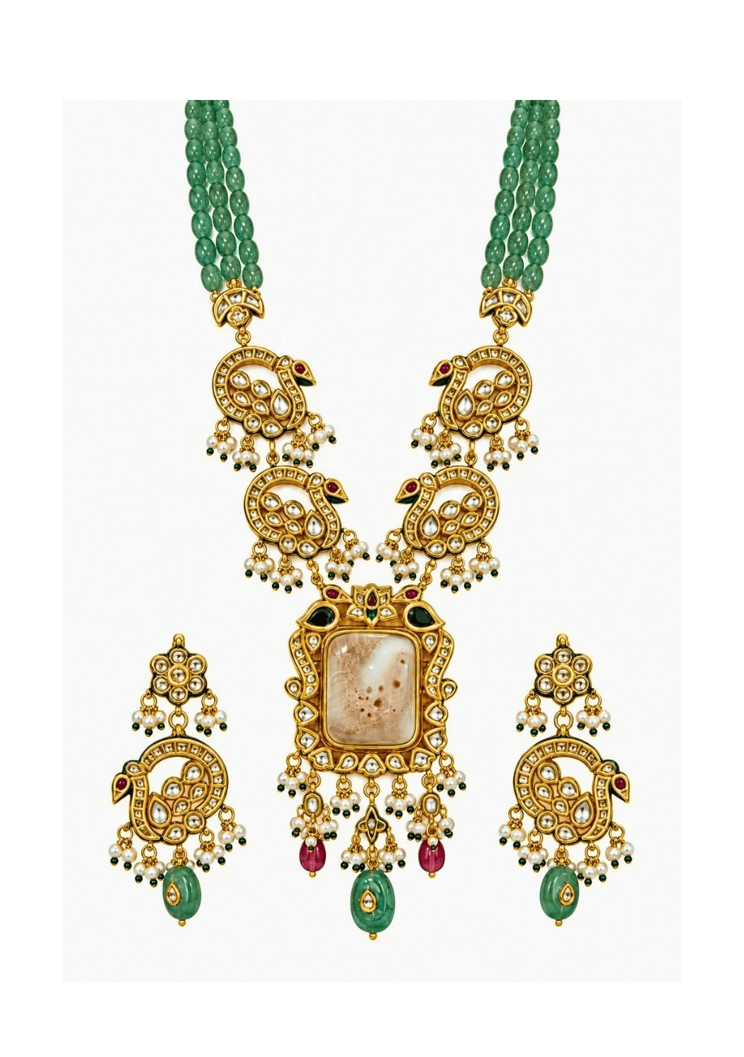 Vivinia By Vidhi Mehra Sage Green Beaded Kundan Long Necklace SetFabilicious Fashion
