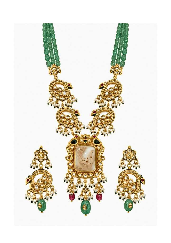 Vivinia By Vidhi Mehra Sage Green Beaded Kundan Long Necklace SetFabilicious Fashion
