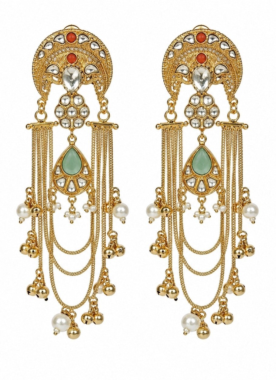 Vivinia By Vidhi Mehra Sage Green Chain Drop Kundan EarringsFabilicious Fashion