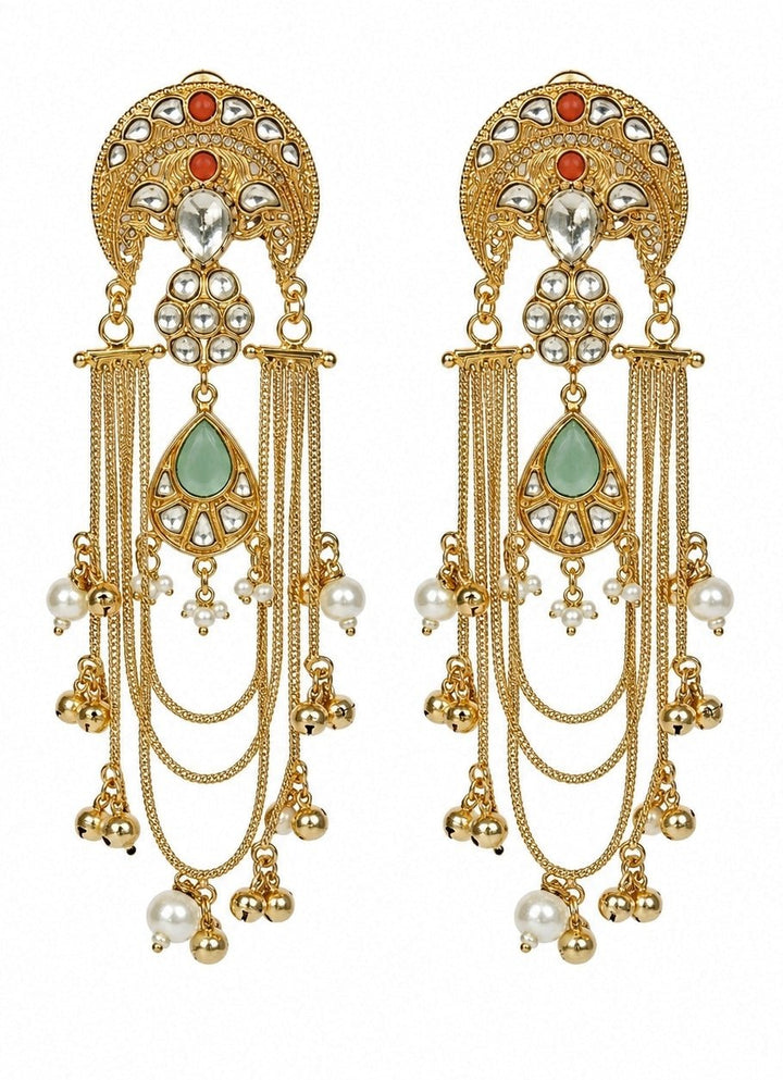Vivinia By Vidhi Mehra Sage Green Chain Drop Kundan EarringsFabilicious Fashion