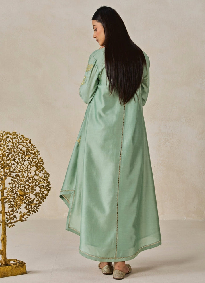 Nitika Gujral Sage Green Chanderi Kurta Salwar Set With JacketFabilicious Fashion