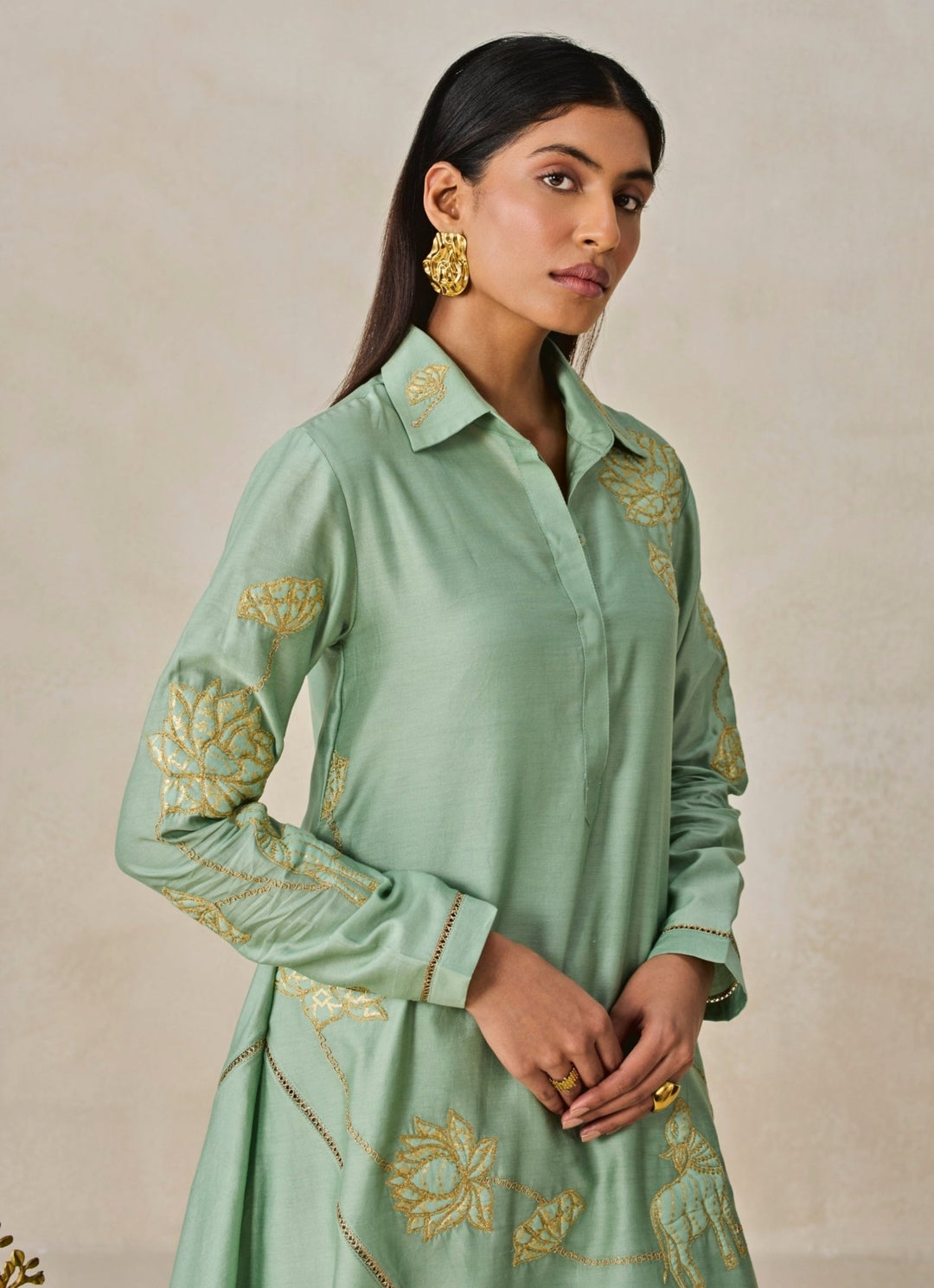 Sage Green Chanderi Kurta Salwar Set Nitika Gujral - Fabilicious Fashion