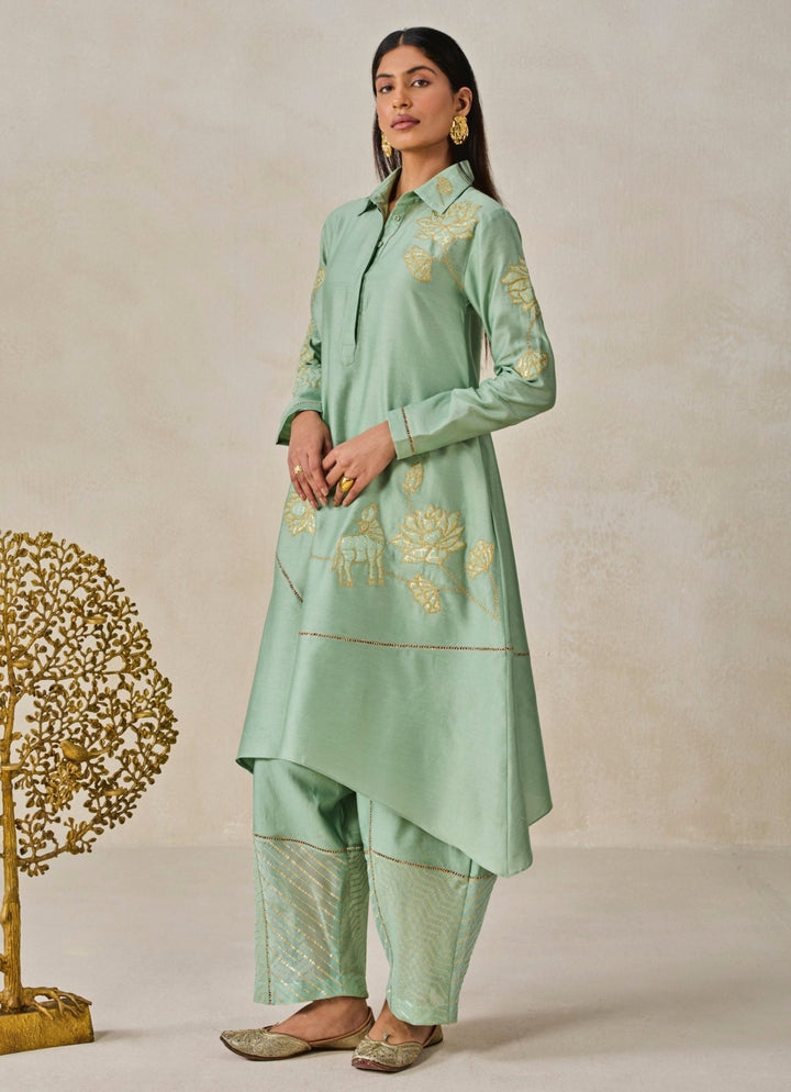 Sage Green Chanderi Kurta Salwar Set Nitika Gujral - Fabilicious Fashion