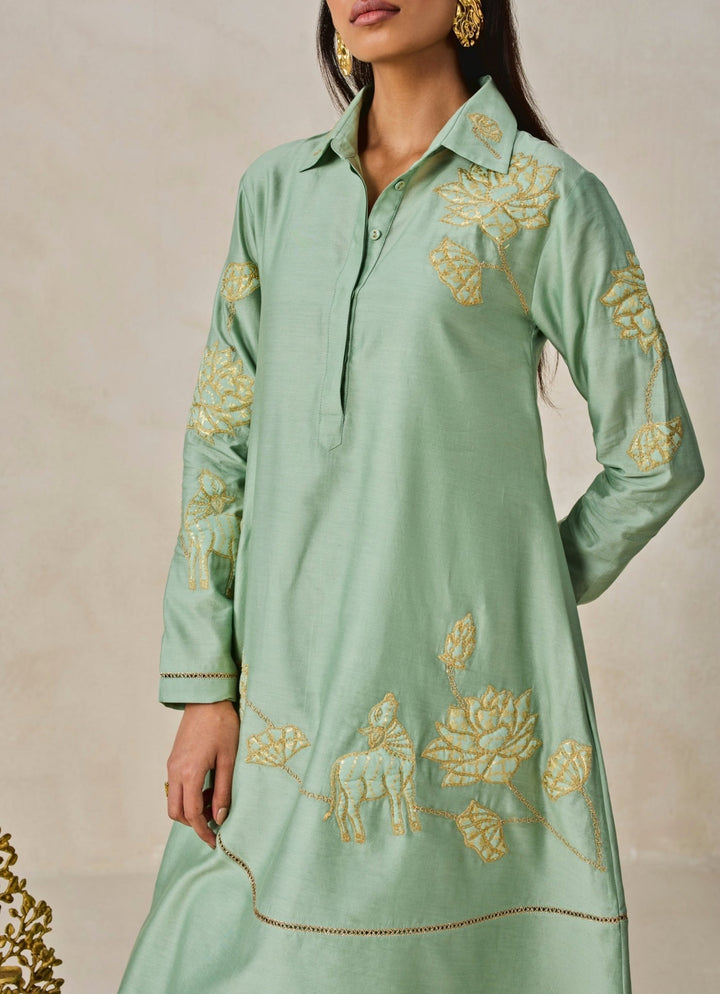 Sage Green Chanderi Kurta Salwar Set Nitika Gujral - Fabilicious Fashion
