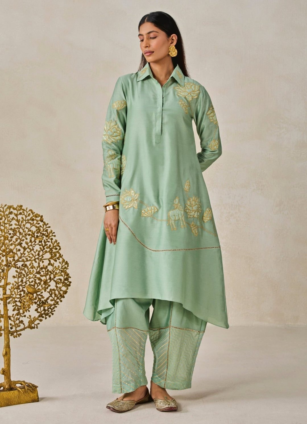 Sage Green Chanderi Kurta Salwar Set Nitika Gujral - Fabilicious Fashion