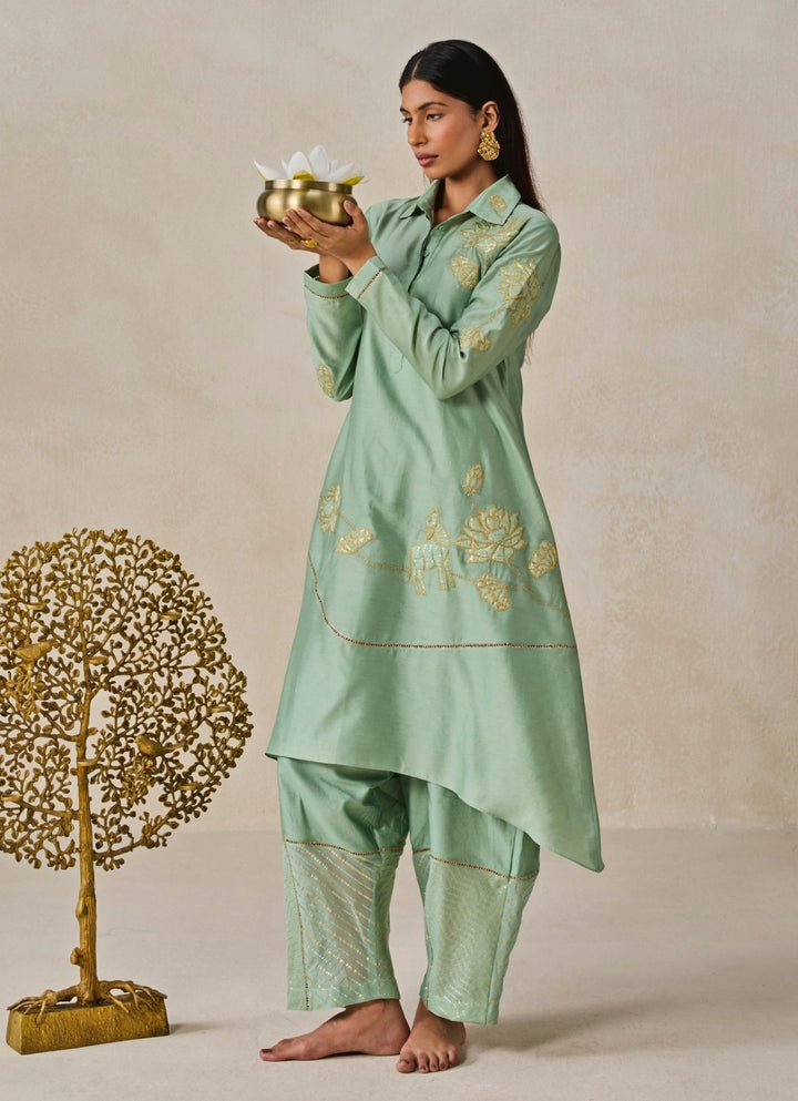 Sage Green Chanderi Kurta Salwar Set Nitika Gujral - Fabilicious Fashion