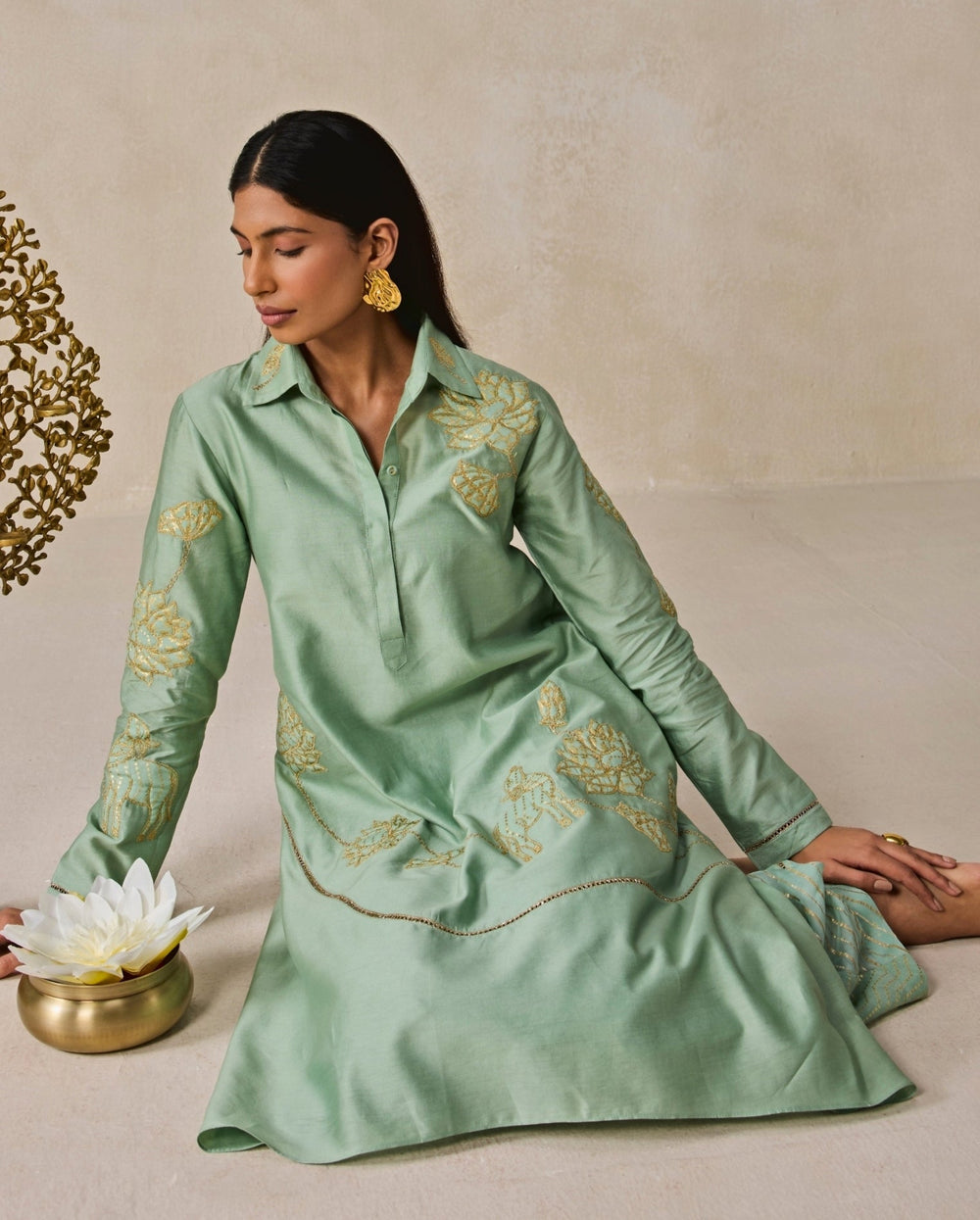 Sage Green Chanderi Kurta Salwar Set Nitika Gujral - Fabilicious Fashion