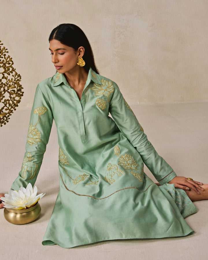 Sage Green Chanderi Kurta Salwar Set Nitika Gujral - Fabilicious Fashion