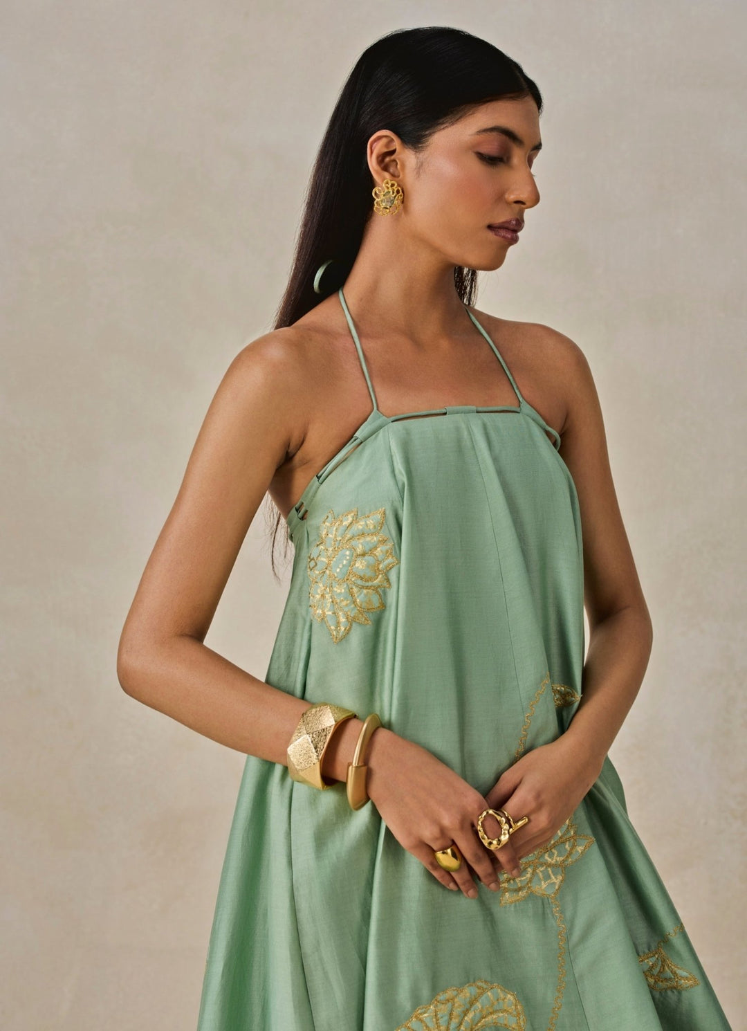 Sage Green Chanderi Midi Dress - Nitika Gujral- Fabilicious Fashion Sage Green Chanderi Midi Dress - Nitika Gujral- Fabilicious Fashion