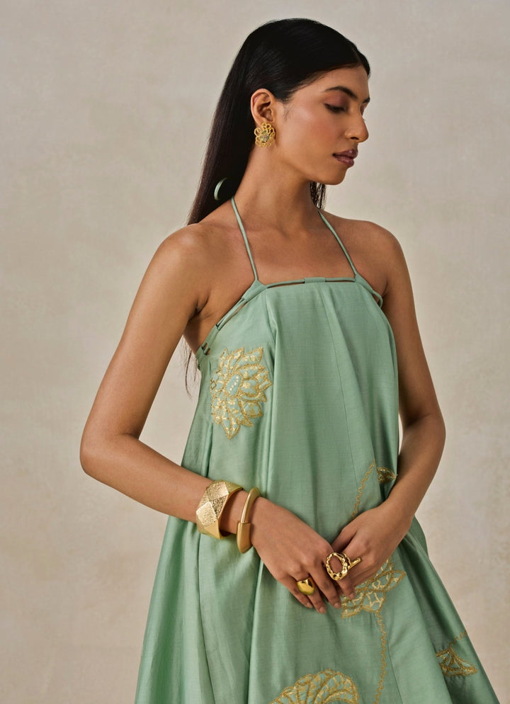 Sage Green Chanderi Midi Dress Nitika Gujral - Fabilicious Fashion